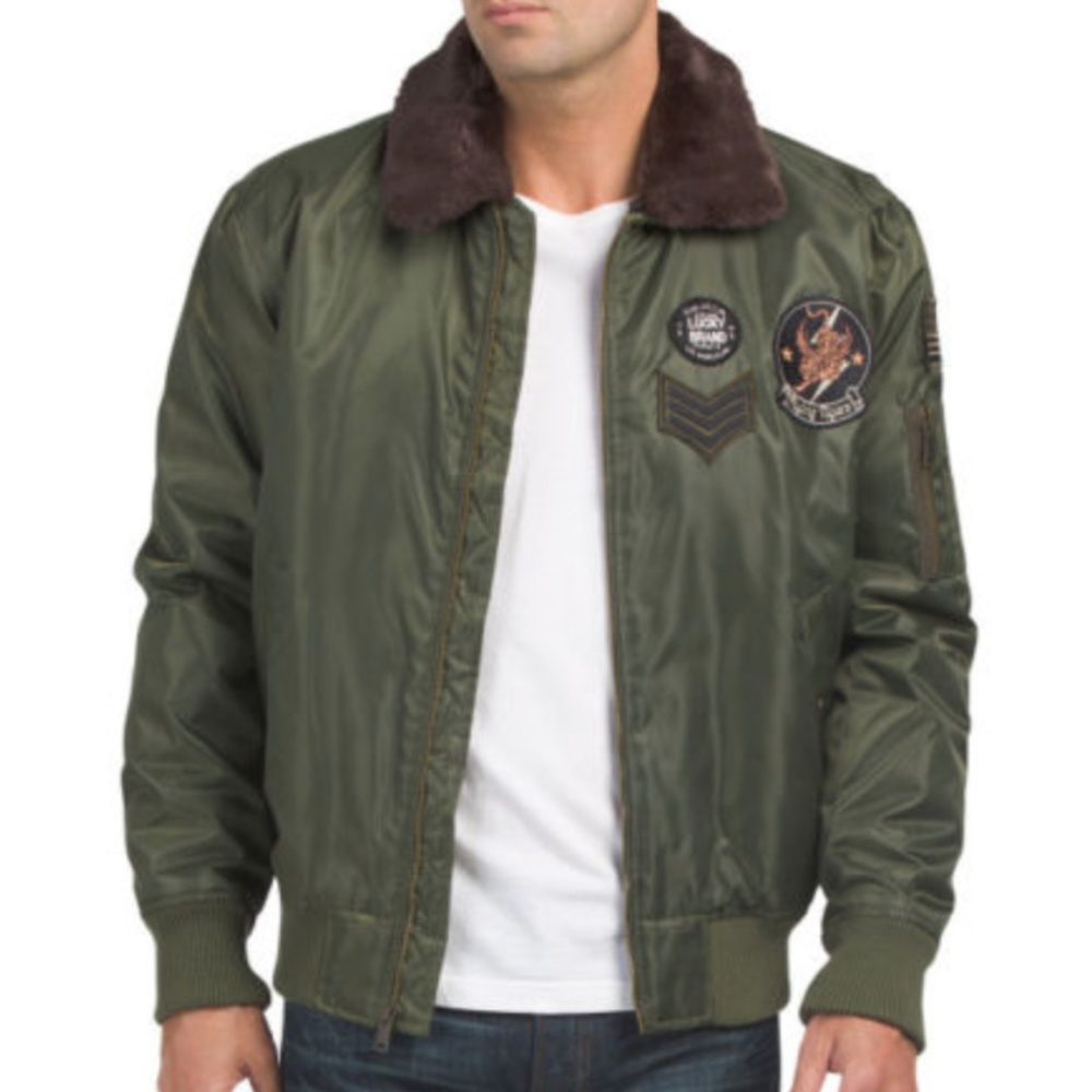 Lucky Brand Zip Front Patchwork Bomber Jacket
